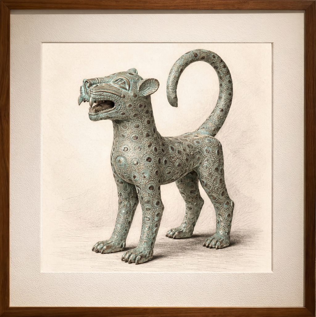 Bronze Leopard Guardian – Limited Edition Fine Art Giclée Print
