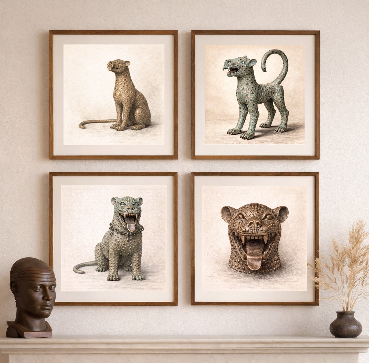 Bronze Leopard Guardian – Limited Edition Fine Art Giclée Print