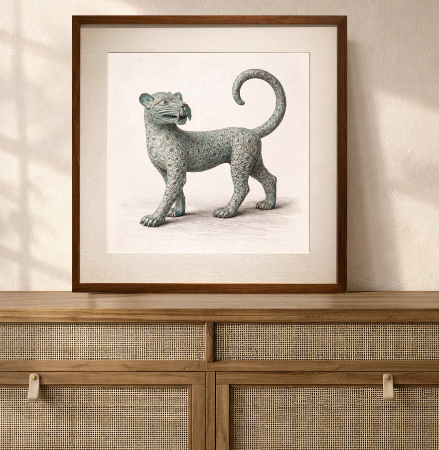 The Bronze Sentinel Leopard – Limited Edition Fine Art Giclée Print