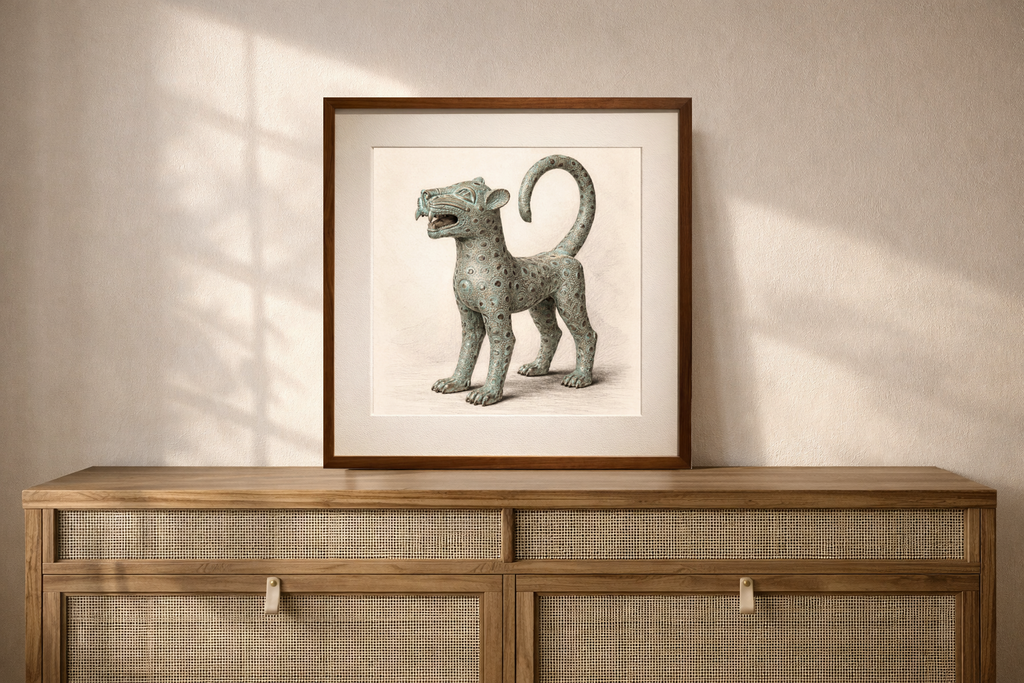 Bronze Leopard Guardian – Limited Edition Fine Art Giclée Print
