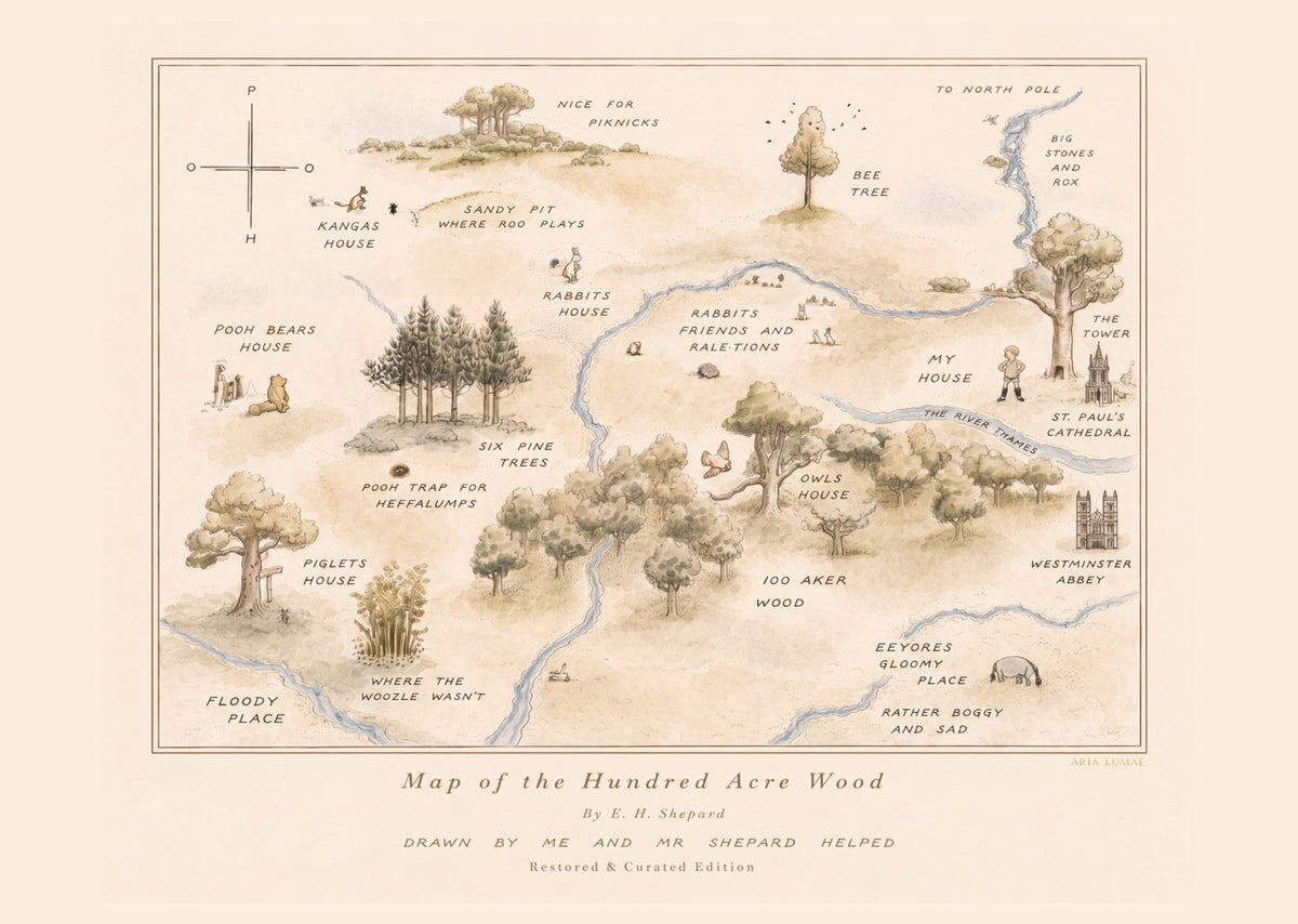 Winnie the Pooh Hundred Acre Wood Map — Storybook Cream Edition