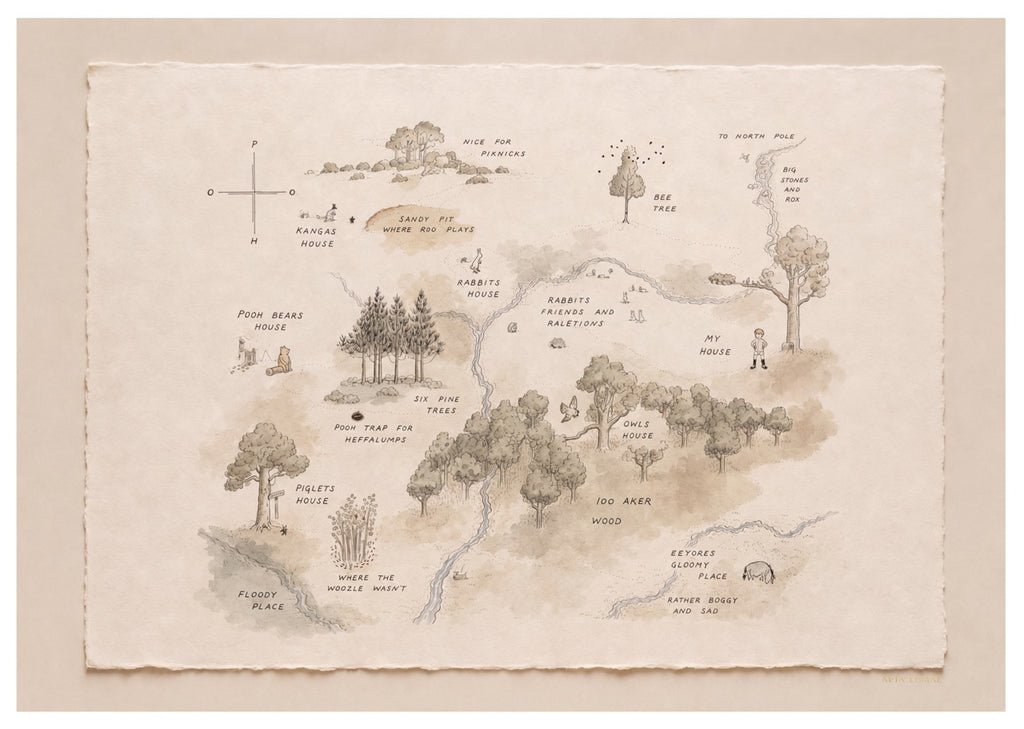 Winnie the Pooh Hundred Acre Wood Map Fine Art Print — Wabi-Sabi Edition