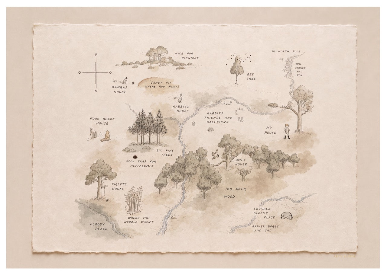 Winnie the Pooh Hundred Acre Wood Map Fine Art Print — Wabi-Sabi Edition