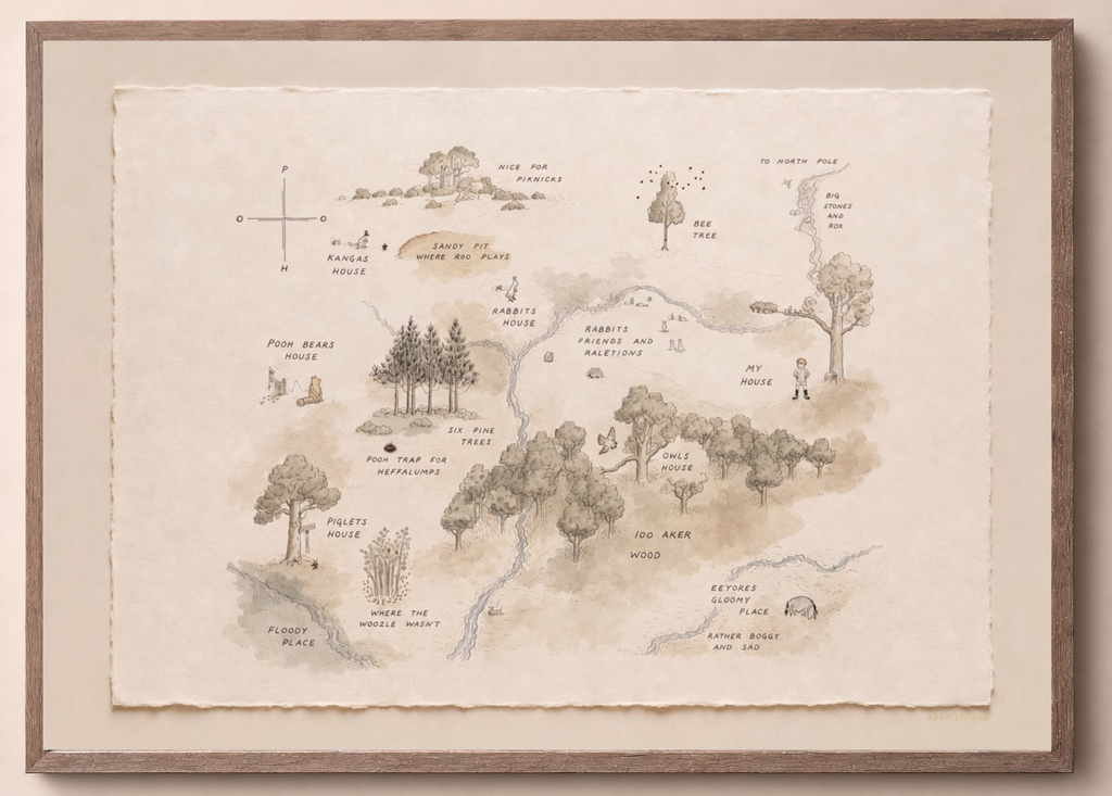 Winnie the Pooh Hundred Acre Wood Map Fine Art Print — Wabi-Sabi Edition