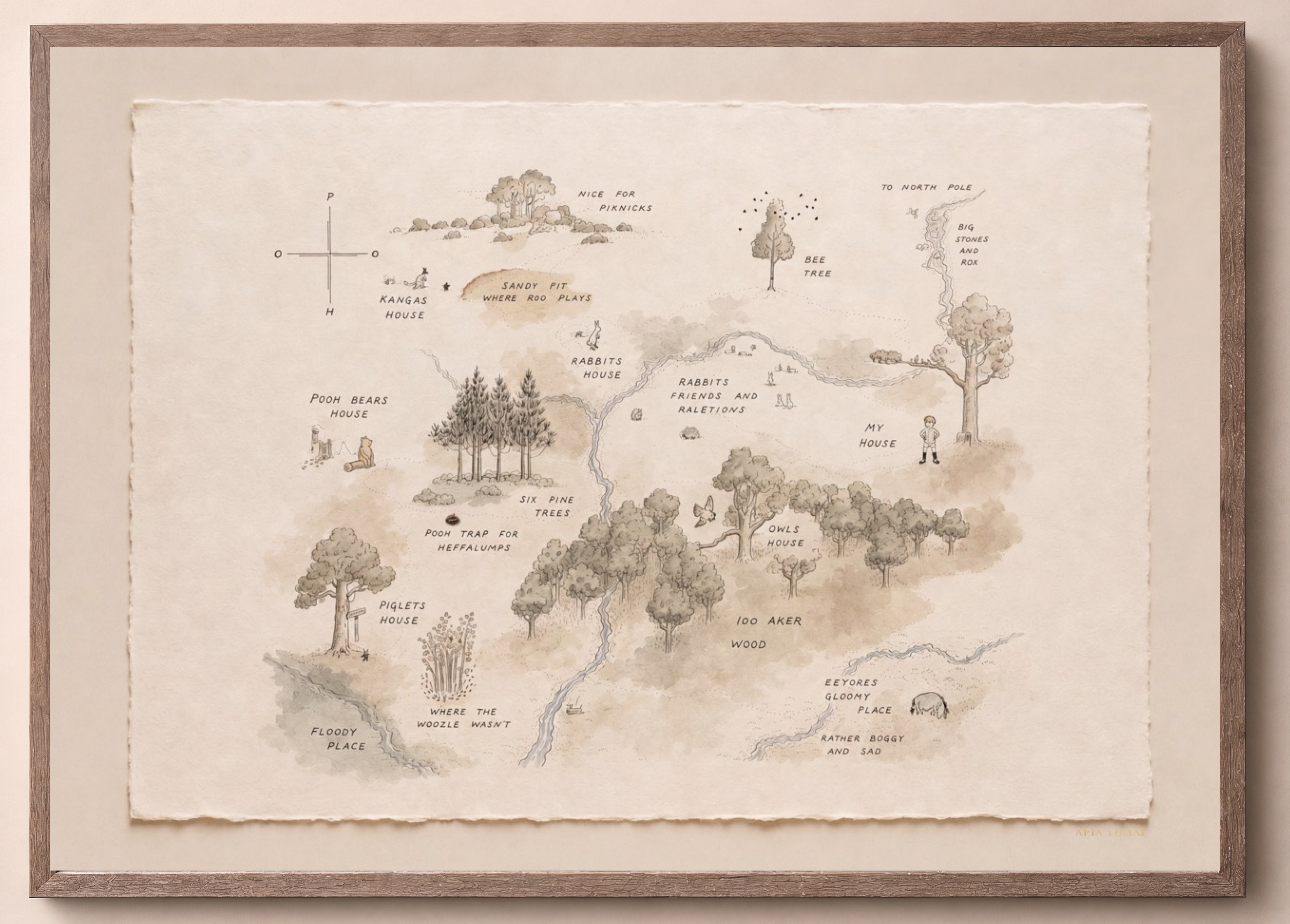 Winnie the Pooh Hundred Acre Wood Map Fine Art Print — Wabi-Sabi Edition