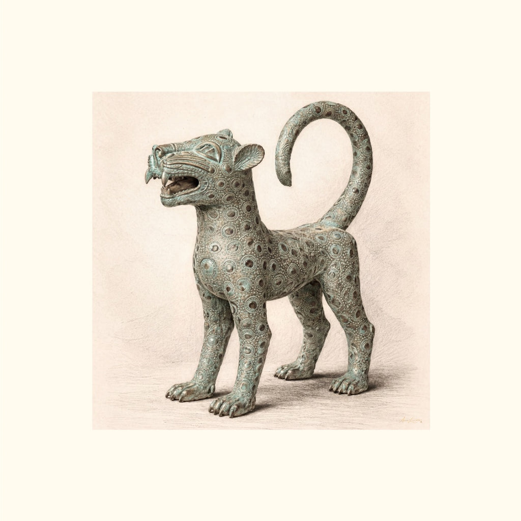 Bronze Leopard Guardian – Limited Edition Fine Art Giclée Print
