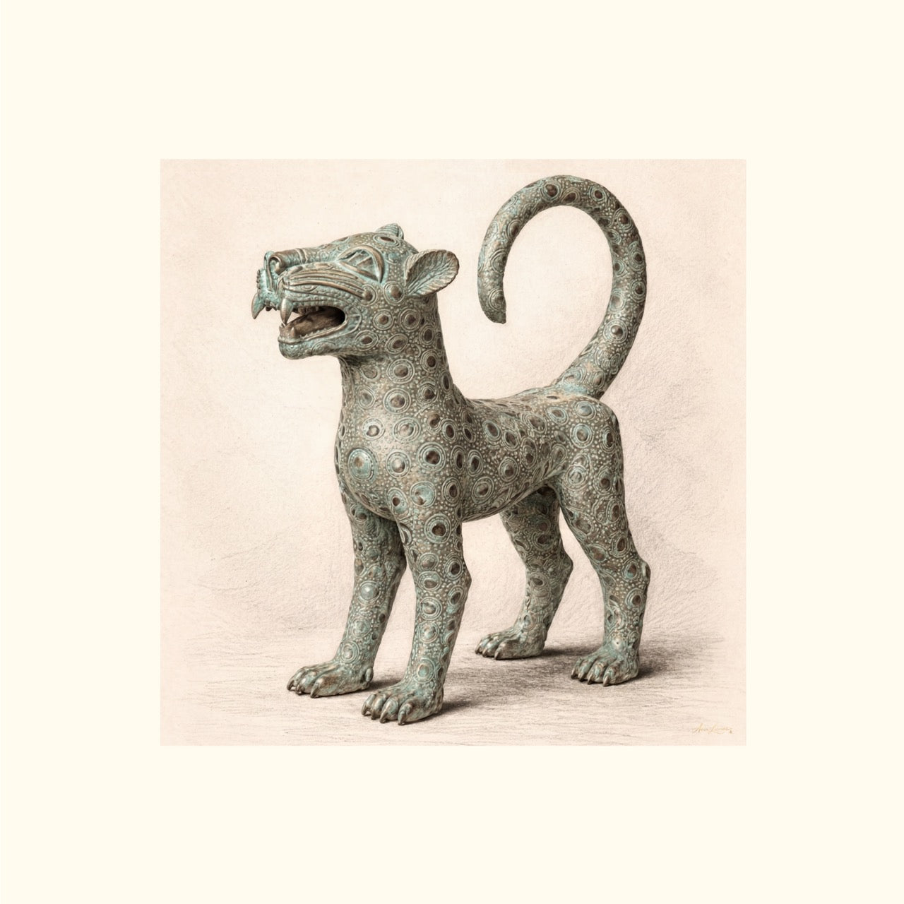 Bronze Leopard Guardian – Limited Edition Fine Art Giclée Print