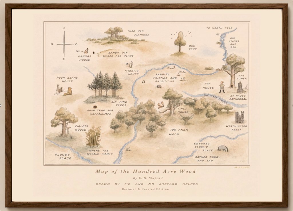 Winnie the Pooh Hundred Acre Wood Map — Storybook Cream Edition