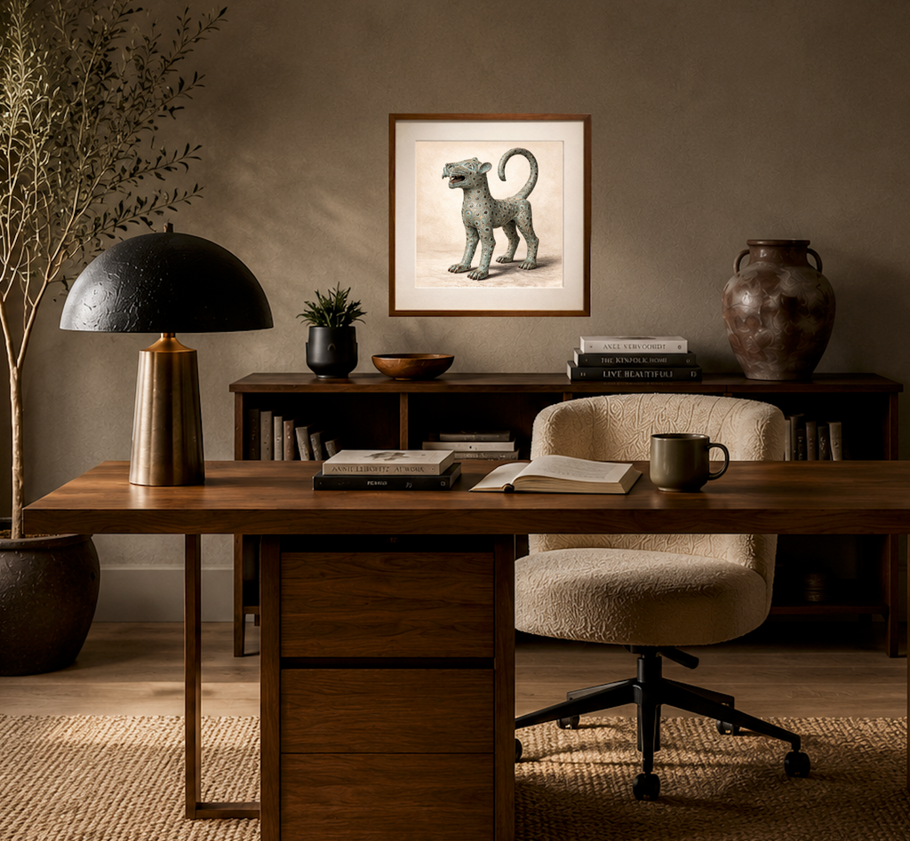 Bronze Leopard Guardian – Limited Edition Fine Art Giclée Print