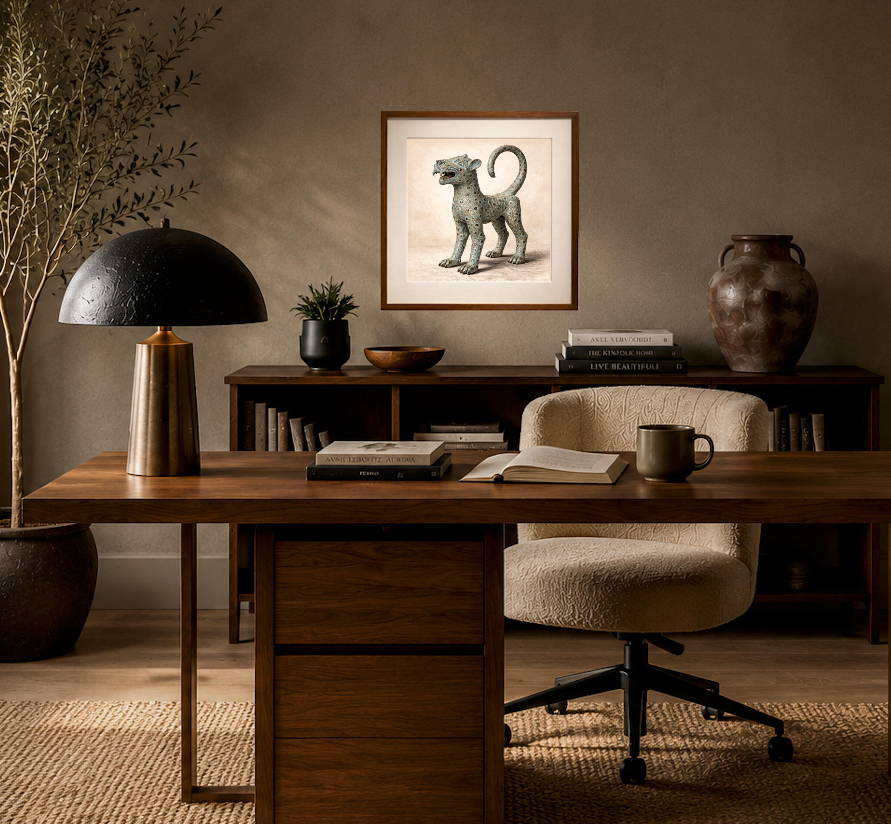 Bronze Leopard Guardian – Limited Edition Fine Art Giclée Print